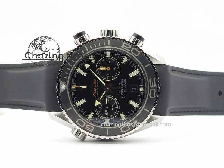 0319 Unisex Planet Ocean Master Chrono 45mm SS OM 1:1 Best Edition Black Dial On Black Rubber Strap A 8171